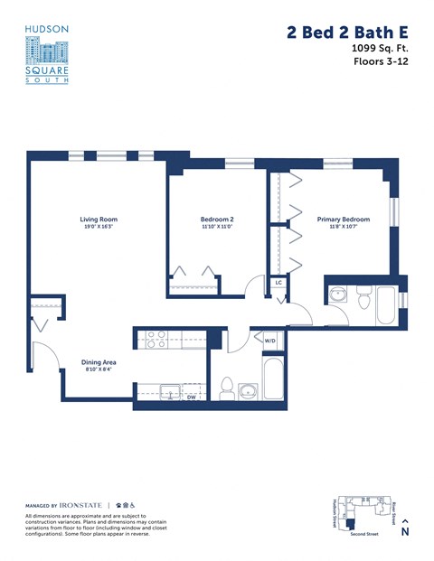 the typical floor plan of a 2 bed 2 bath apartment